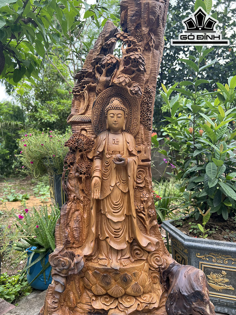 Tượng Phật Tổ Gỗ Bách Xanh Cao 109 Ngang 45 Sâu 26 (cm)