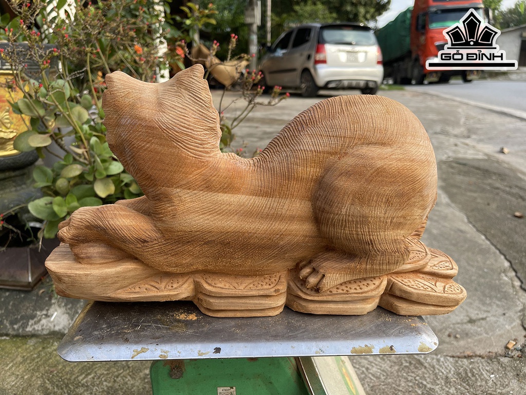 Tượng Mèo Gỗ Ngọc Am Ngang 42 Cao 26 Sâu 14 (cm)
