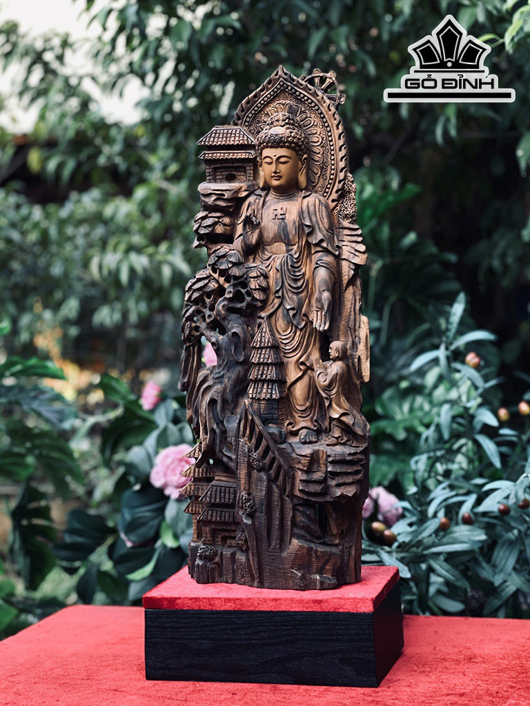 Tượng Nhất Tâm Bái Phật Gỗ Bách Xanh Cao 65 Ngang 23 Sâu 12 (cm)