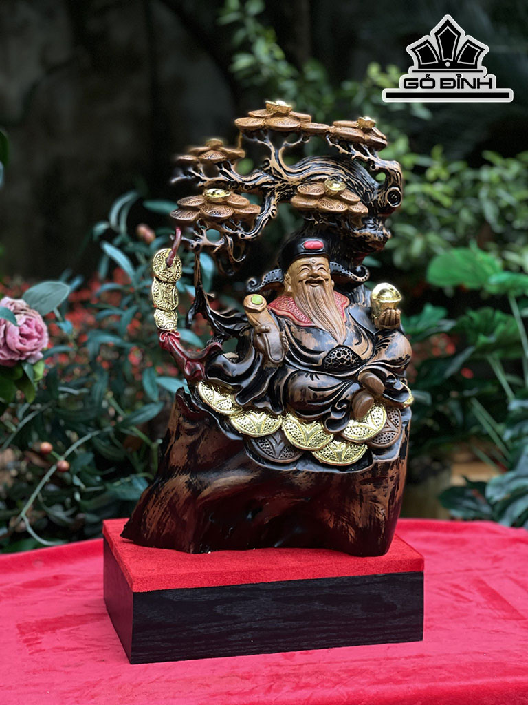 Tượng Thần Tài Gỗ Bách Xanh Cao 45 Ngang 28 Sâu 18 (cm)