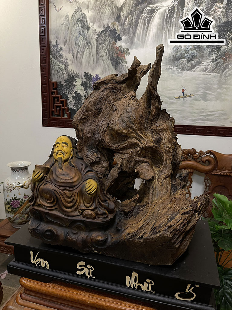 Tượng Thần Trà Gỗ Bách Xanh Cao 56 Ngang 48 Sâu 32 (cm)