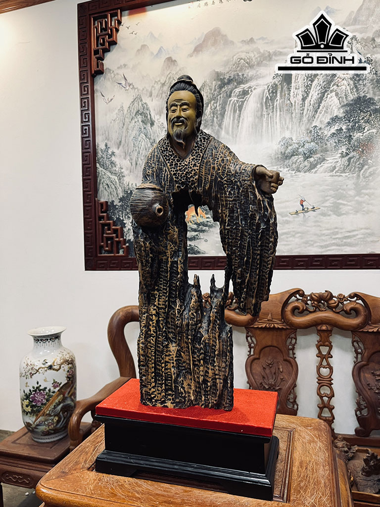 Tượng Thần Trà Gỗ Bách Xanh Cao 58 Ngang 26 Sâu 11 (cm)