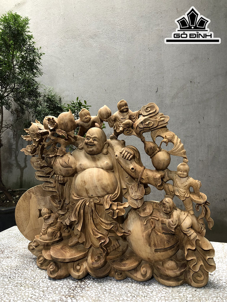 Tượng Phật Di Lặc Gỗ Ngọc Am Cao 65 Ngang 68 Sâu 20 (cm)