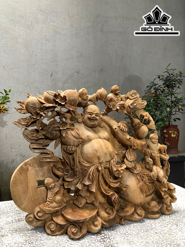 Tượng Phật Di Lặc Gỗ Ngọc Am Cao 65 Ngang 68 Sâu 20 (cm)