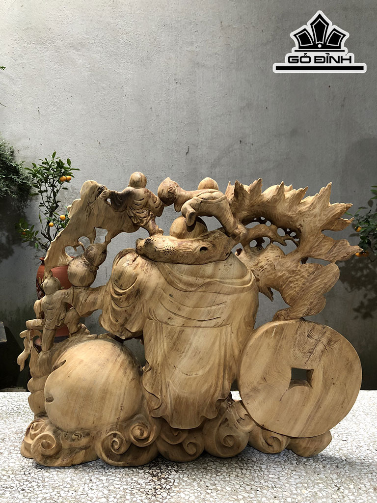 Tượng Phật Di Lặc Gỗ Ngọc Am Cao 65 Ngang 68 Sâu 20 (cm)