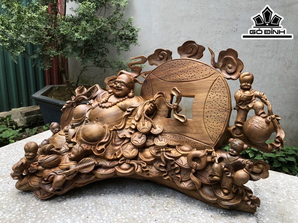 Tượng Phật Di Lặc Gỗ Xá Xị Cao 46 Ngang 90 Sâu 40 (cm)