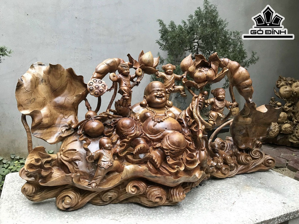 Tượng Phật Di Lặc Gỗ Xá Xị Cao 110 Ngang 56 Sâu 35 (cm)