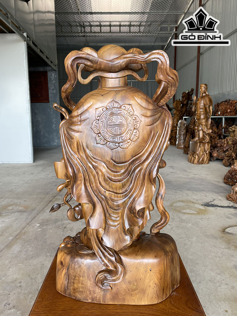 Tượng Thần Tài Gỗ Bách Xanh Cao 85 Ngang 46 Sâu 26 (cm)