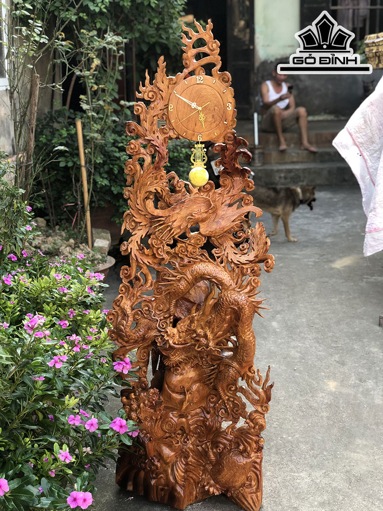 Đồng Hồ Tứ Linh Gỗ Hương Cao 168 Ngang 60 Sâu 35 (cm)