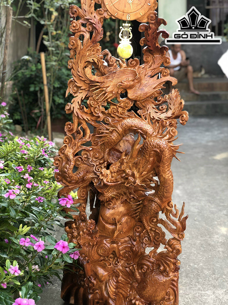 Đồng Hồ Tứ Linh Gỗ Hương Cao 168 Ngang 60 Sâu 35 (cm)