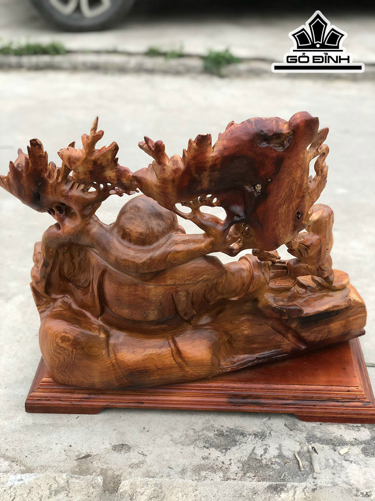Tượng Phật Di Lặc Nhị Phúc Gỗ Hương Cao 55 Ngang 57 Sâu 30 (cm)