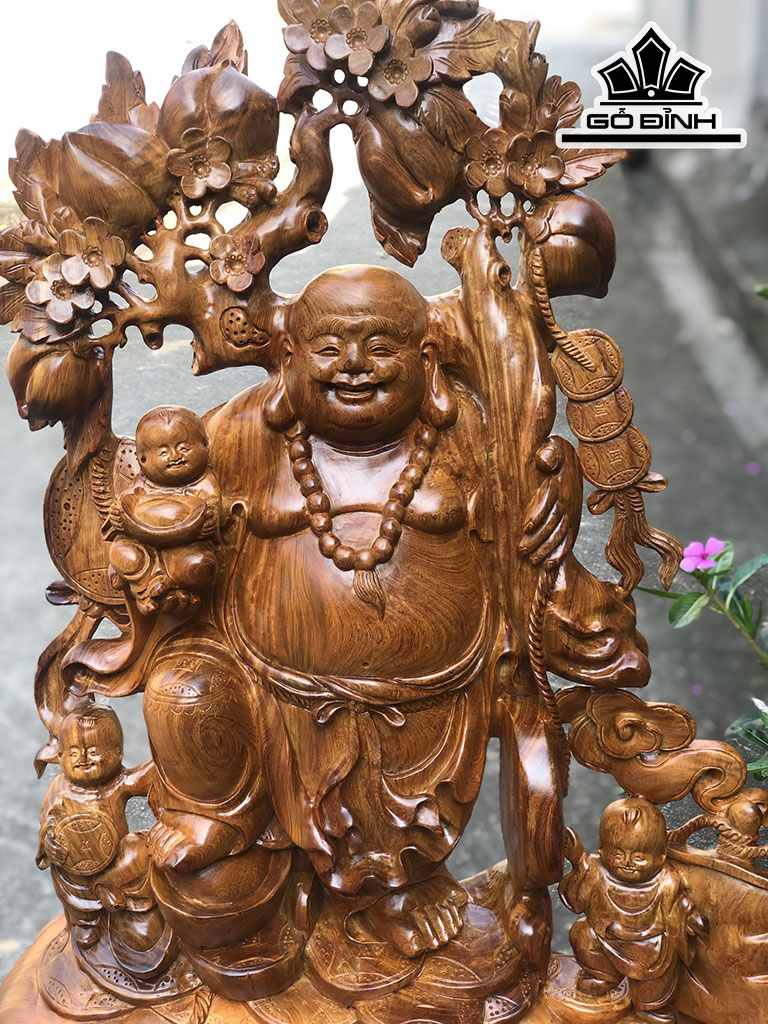 Tượng Phật Di Lặc Tam Phúc Gỗ Hương Cao 86 Ngang 60 Sâu 28 (cm)
