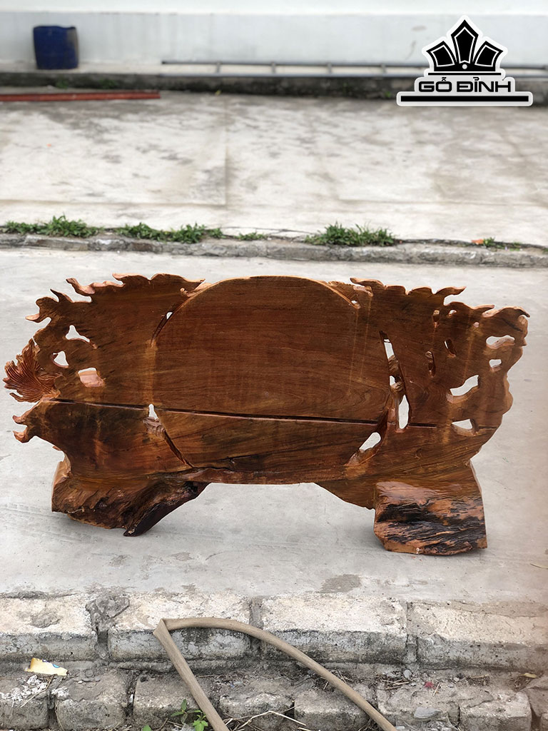 Tượng Song Mã Uyên Ương Gỗ Hương Cao 69 Ngang 110 Sâu 17 (cm)
