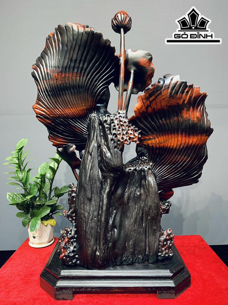 Tượng Cá Xiêm Đôi Gỗ Trắc Cao 80 Ngang 55 Sâu 35 (cm)