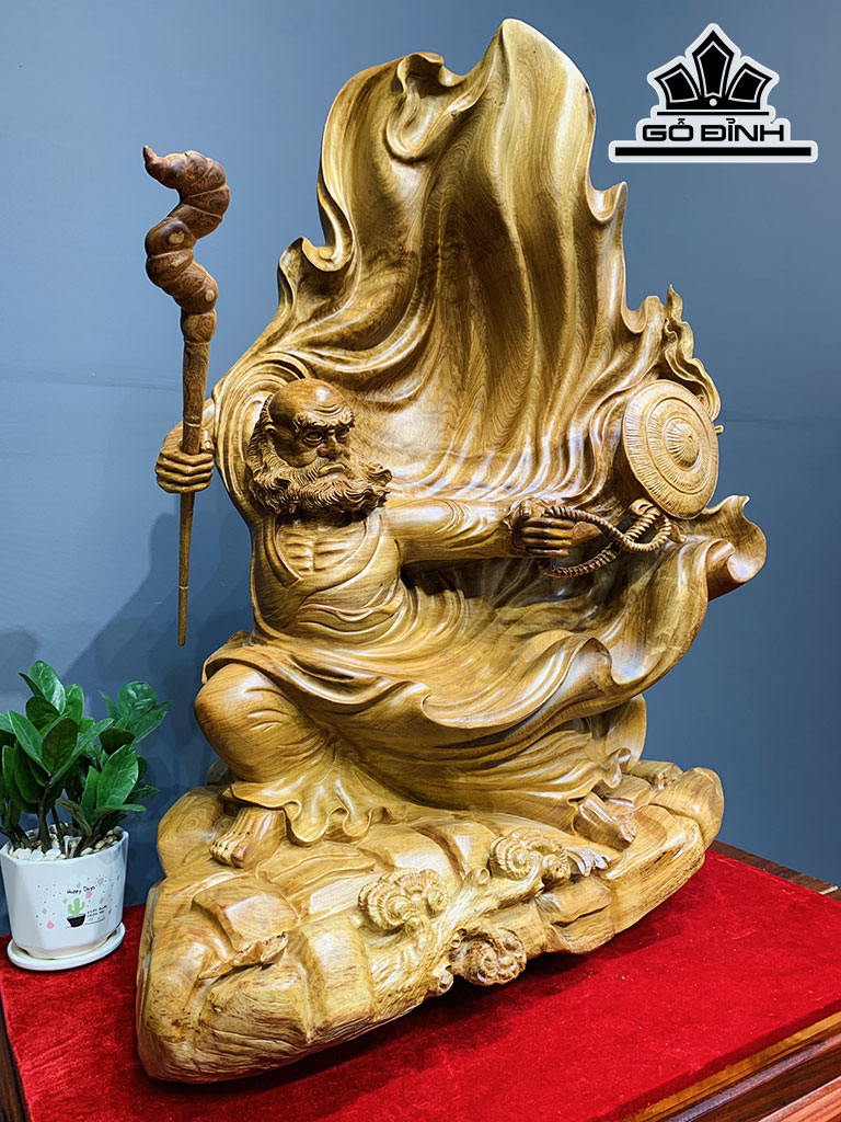 Tượng Đạt Ma Sư Tổ Gỗ Hương Cao 80 Ngang 58 Sâu 28 (cm)
