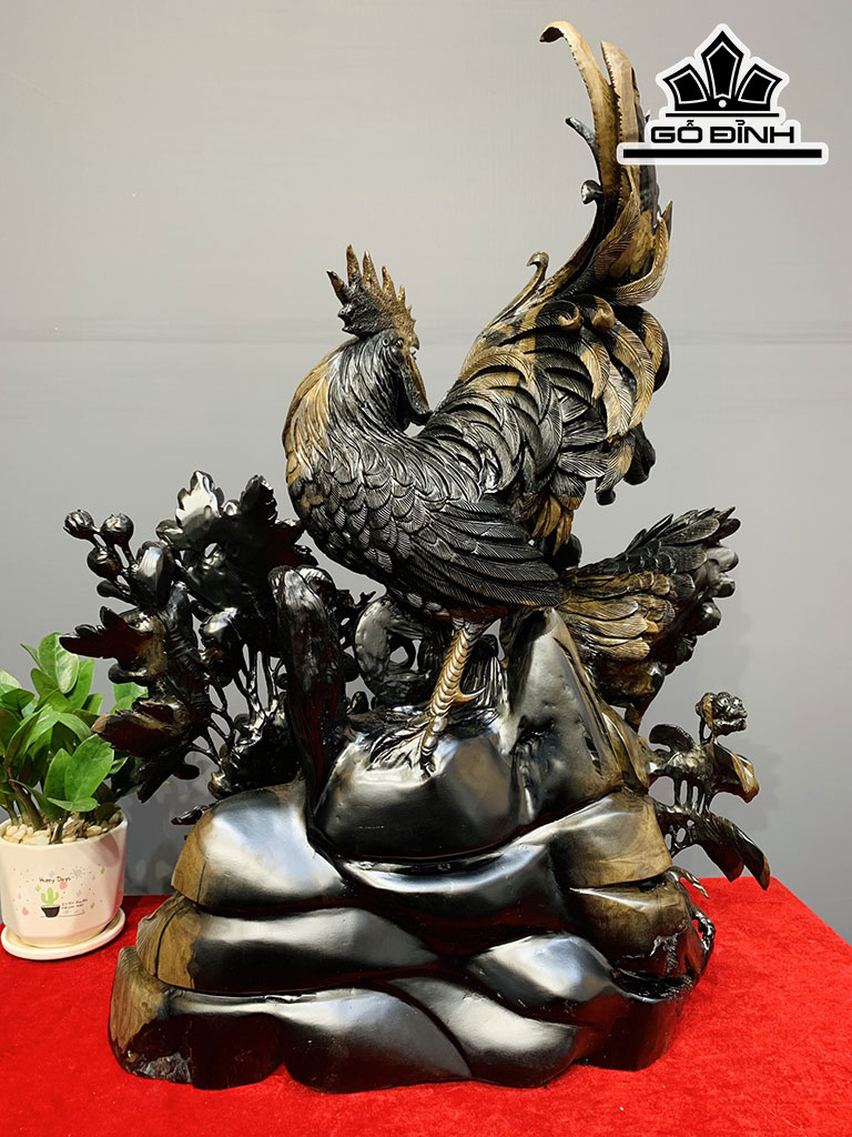 Tượng Gia Đình Gà Gỗ Mun Sừng Cao 65 Ngang 50 Sâu 24 (cm)