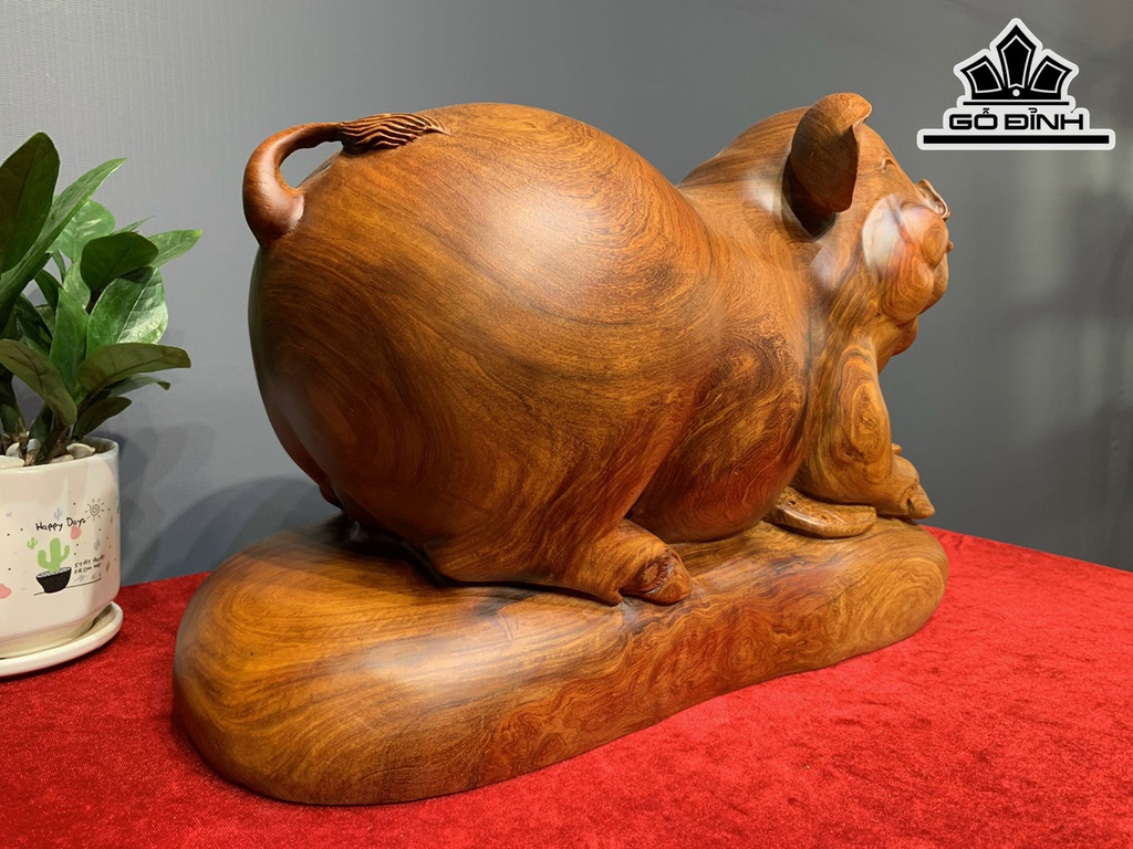 Tượng Heo Phong Thủy Gỗ Hương Cao 28 Ngang 33 Sâu 20 (cm)