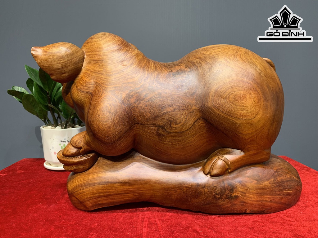 Tượng Heo Phong Thủy Gỗ Hương Cao 28 Ngang 33 Sâu 20 (cm)