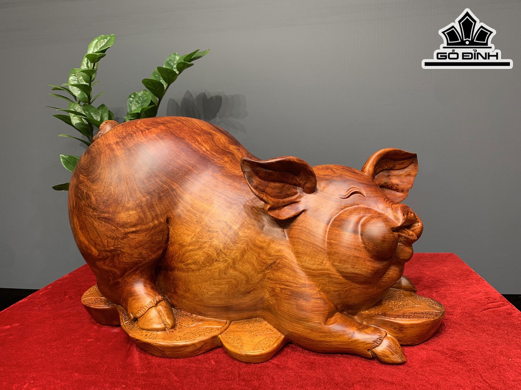 Tượng Heo Phong Thủy Gỗ Hương Cao 29 Ngang 50 Sâu 29 (cm)