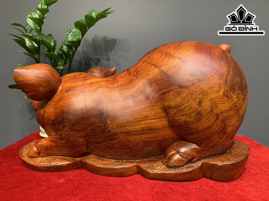 Tượng Heo Phong Thủy Gỗ Hương Cao 29 Ngang 50 Sâu 29 (cm)