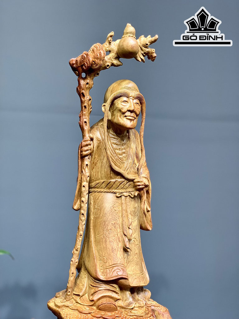 Tượng La Hán Trường Mi Gỗ Hương Cao 70 Ngang 50 Sâu 30 (cm)