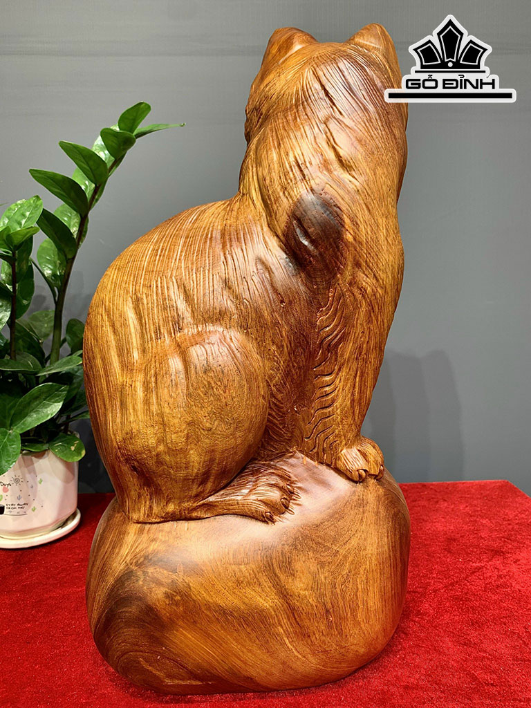 Tượng Mèo Gỗ Hương Cao 45 Ngang 23 Sâu 20 (cm)
