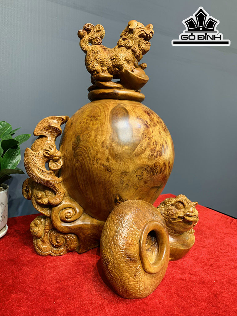 Tượng Nghê Gỗ Nu Hương Cao 42 Ngang 31 Sâu 36 (cm)
