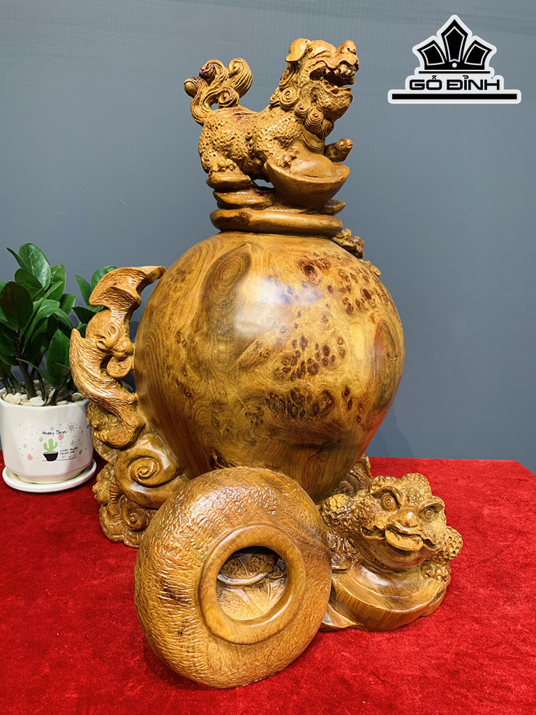 Tượng Nghê Gỗ Nu Hương Cao 42 Ngang 31 Sâu 36 (cm)