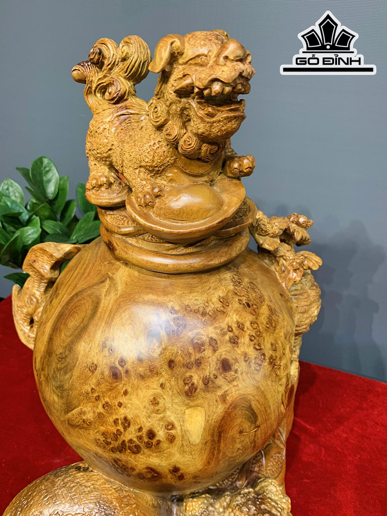 Tượng Nghê Gỗ Nu Hương Cao 42 Ngang 31 Sâu 36 (cm)