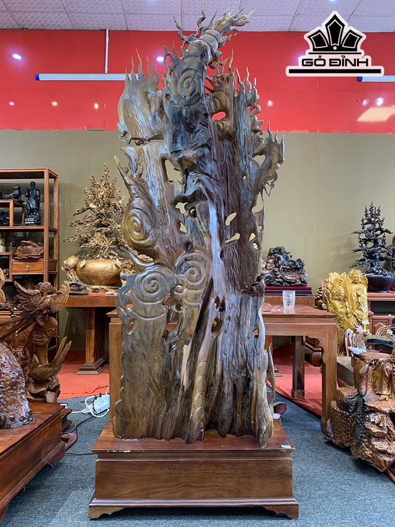 Tượng Ngũ Ngư Hoá Rồng Gỗ Bách Xanh Cao 196 Ngang 79 Sâu 33 (cm)