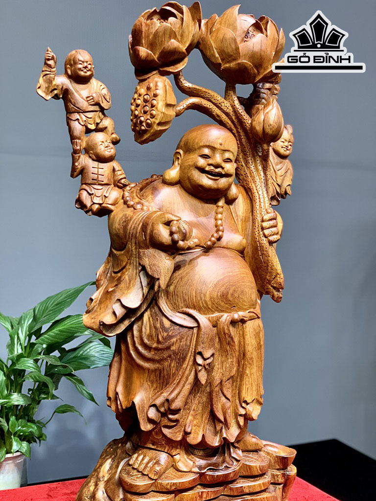 Tượng Phật Di Lặc Gỗ Hương Cao 75 Ngang 35 Sâu 22 (cm)