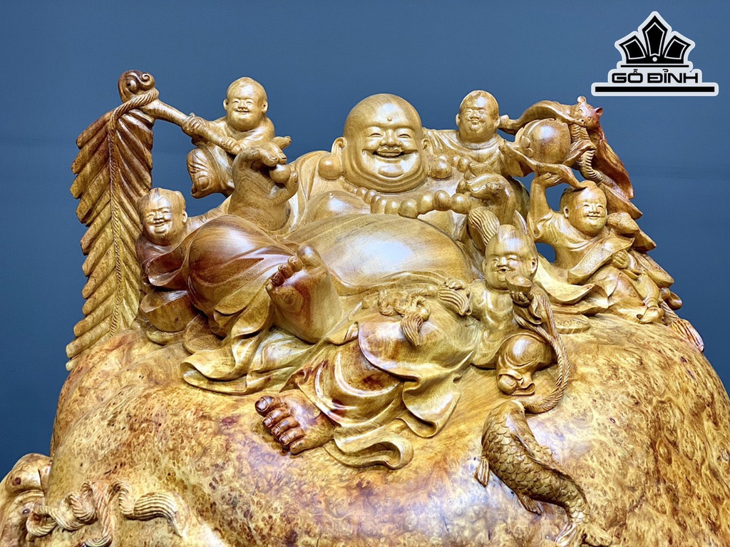 Tượng Phật Di Lặc Gỗ Nu Hương Cao 57 Ngang 69 Sâu 38 (cm)