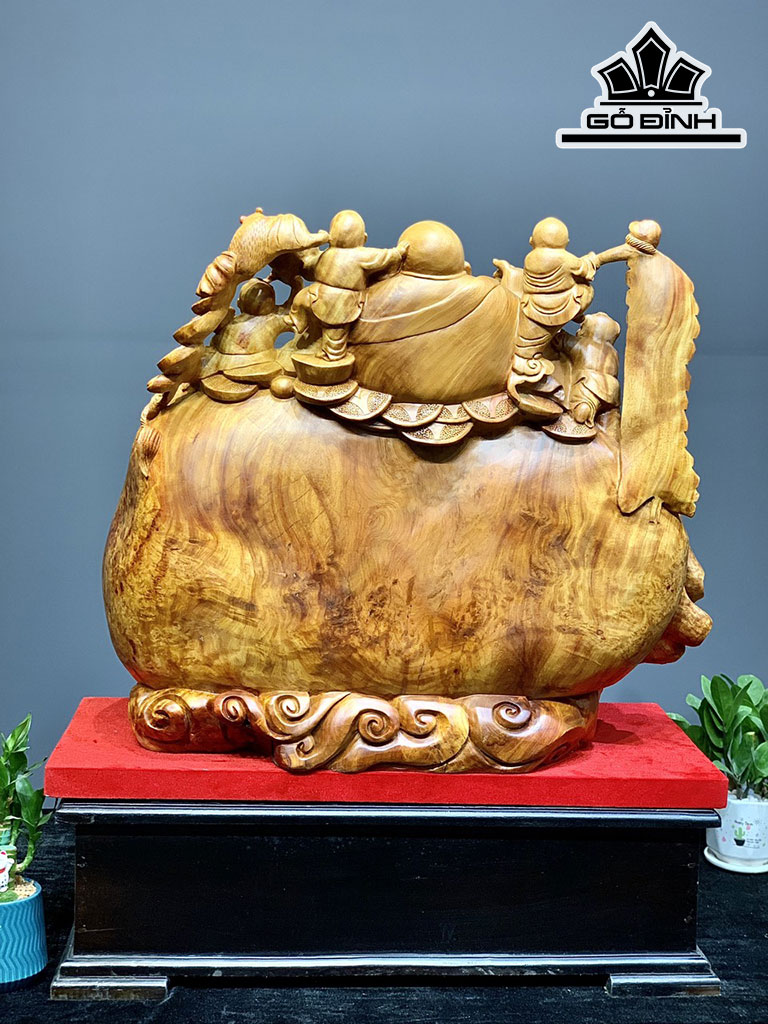 Tượng Phật Di Lặc Gỗ Nu Hương Cao 57 Ngang 69 Sâu 38 (cm)