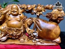 Tượng Phật Di Lặc Kéo Bao Tiền Gỗ Hương Cao 30 Ngang 50 Sâu 11 (cm)
