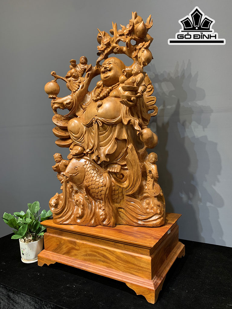 Tượng Phật Di Lặc Ngũ Phúc Gỗ Ngọc Am Cao 111 Ngang 55 Sâu 38 (cm)