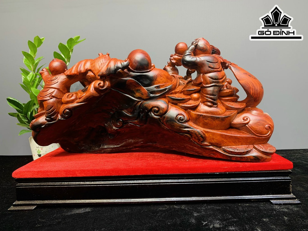 Tượng Phật Di Lặc Ngũ Phúc Gỗ Trắc Cao 35 Ngang 59 Sâu 27 (cm)