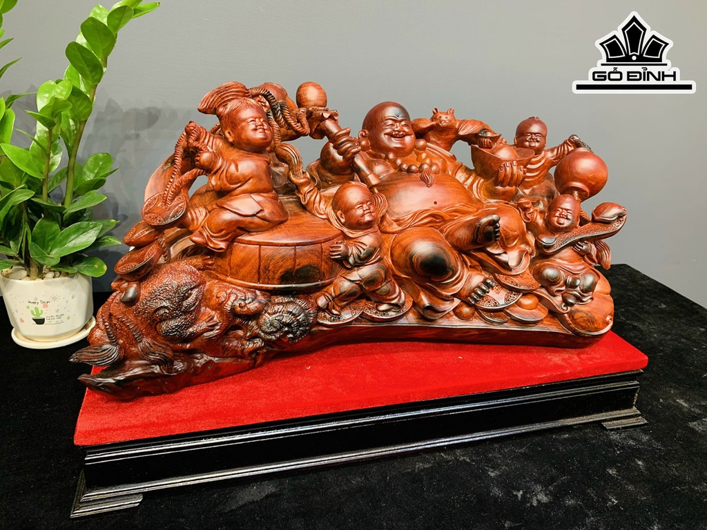 Tượng Phật Di Lặc Ngũ Phúc Gỗ Trắc Cao 35 Ngang 59 Sâu 27 (cm)