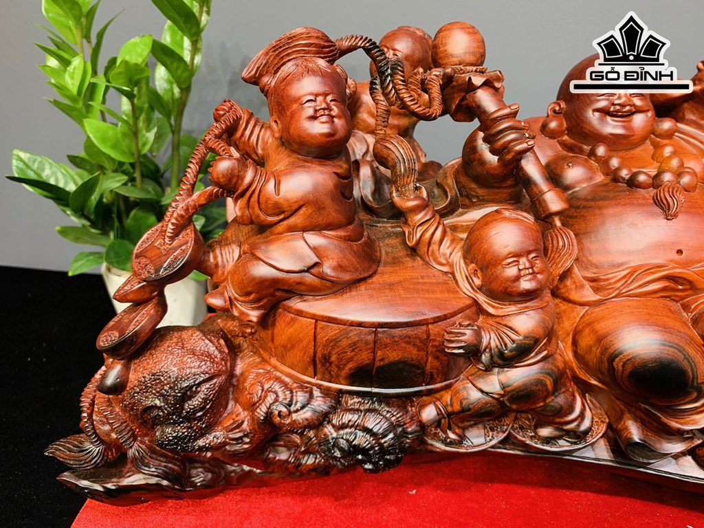Tượng Phật Di Lặc Ngũ Phúc Gỗ Trắc Cao 35 Ngang 59 Sâu 27 (cm)