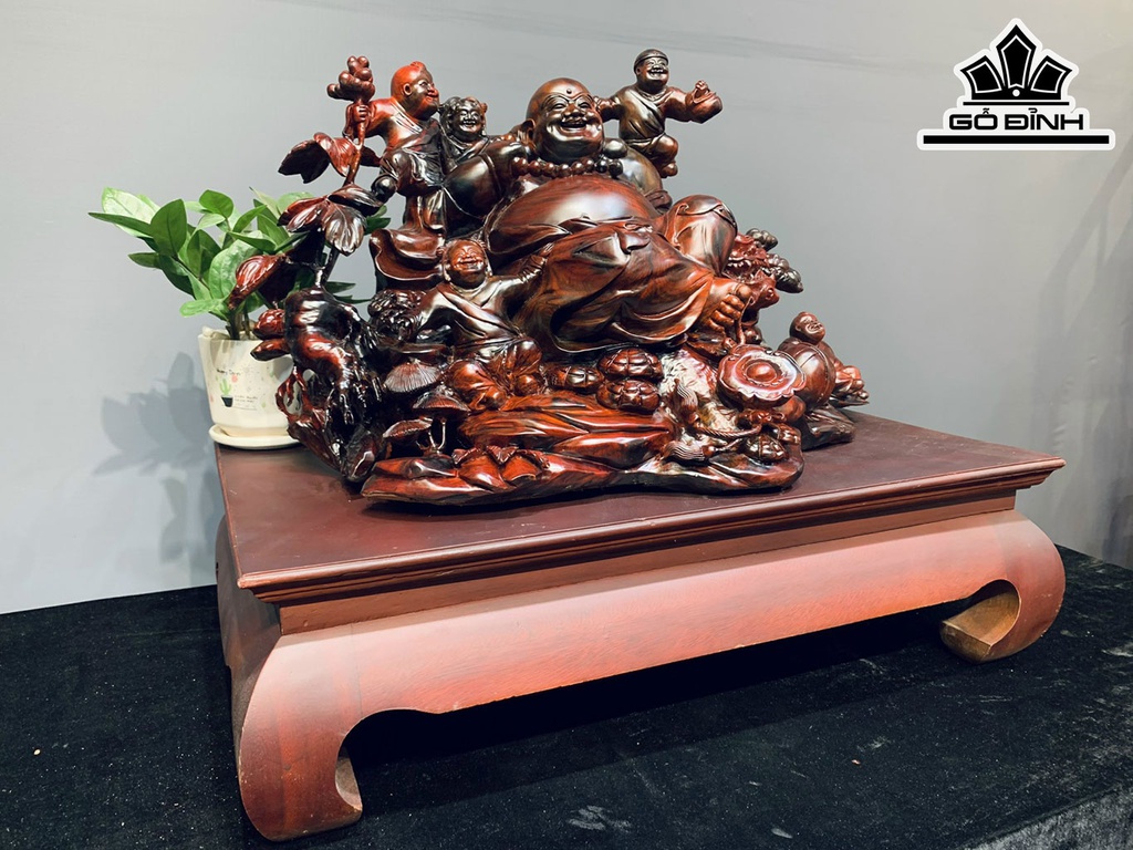 Tượng Phật Di Lặc Ngũ Phúc Gỗ Trắc Cao 56 Ngang 70 Sâu 39 (cm)