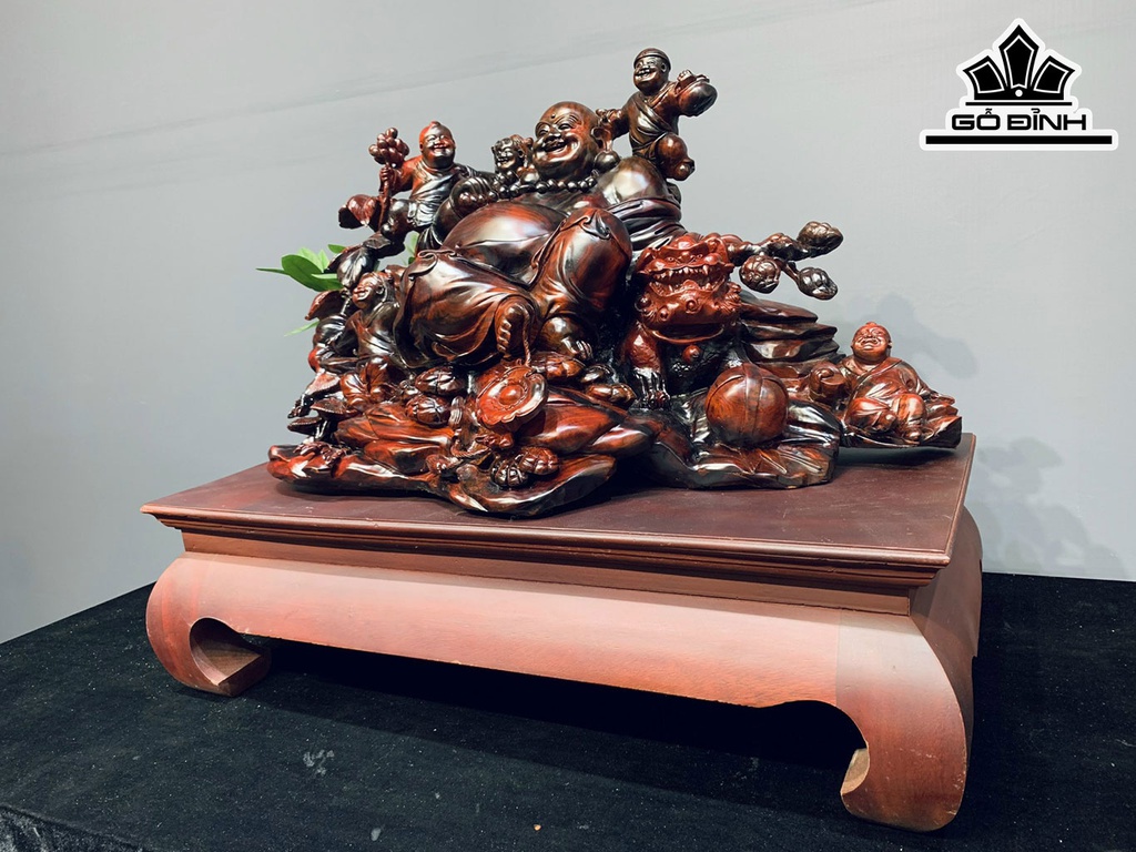 Tượng Phật Di Lặc Ngũ Phúc Gỗ Trắc Cao 56 Ngang 70 Sâu 39 (cm)