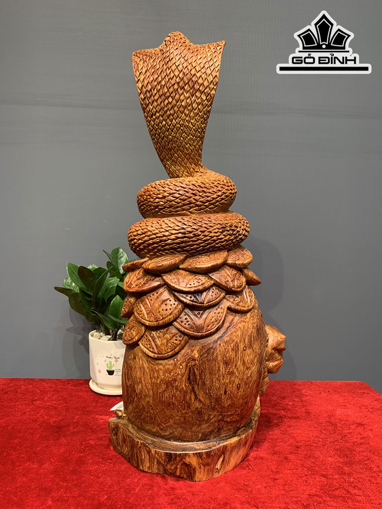 Tượng Rắn Phong Thủy Gỗ Cẩm Ngang 54 Cao 23 Sâu 25 (cm)