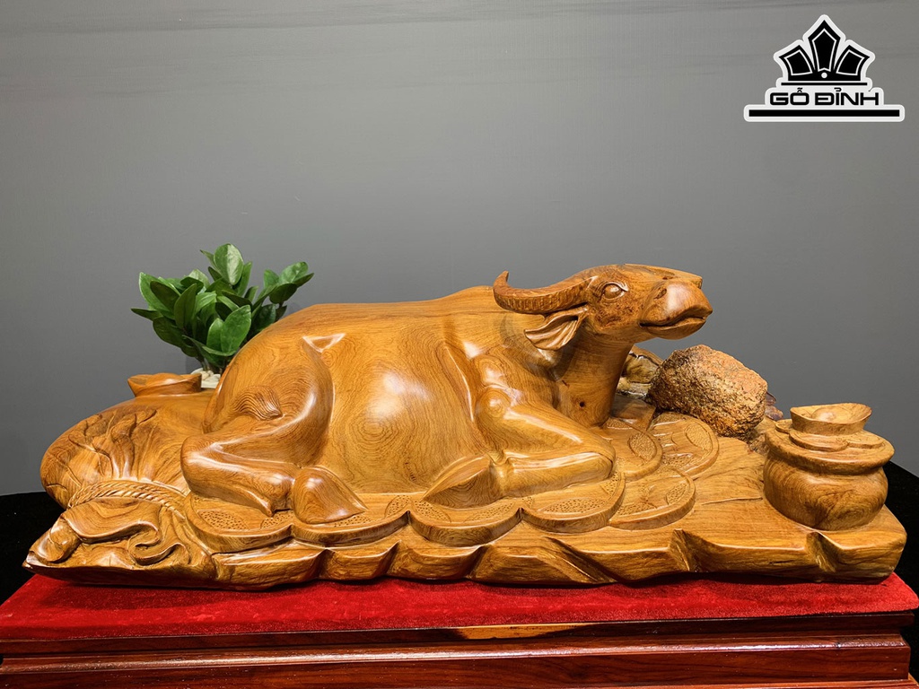 Tượng Trâu Gỗ Hương Cao 15 Ngang 72 Sâu 34 (cm)