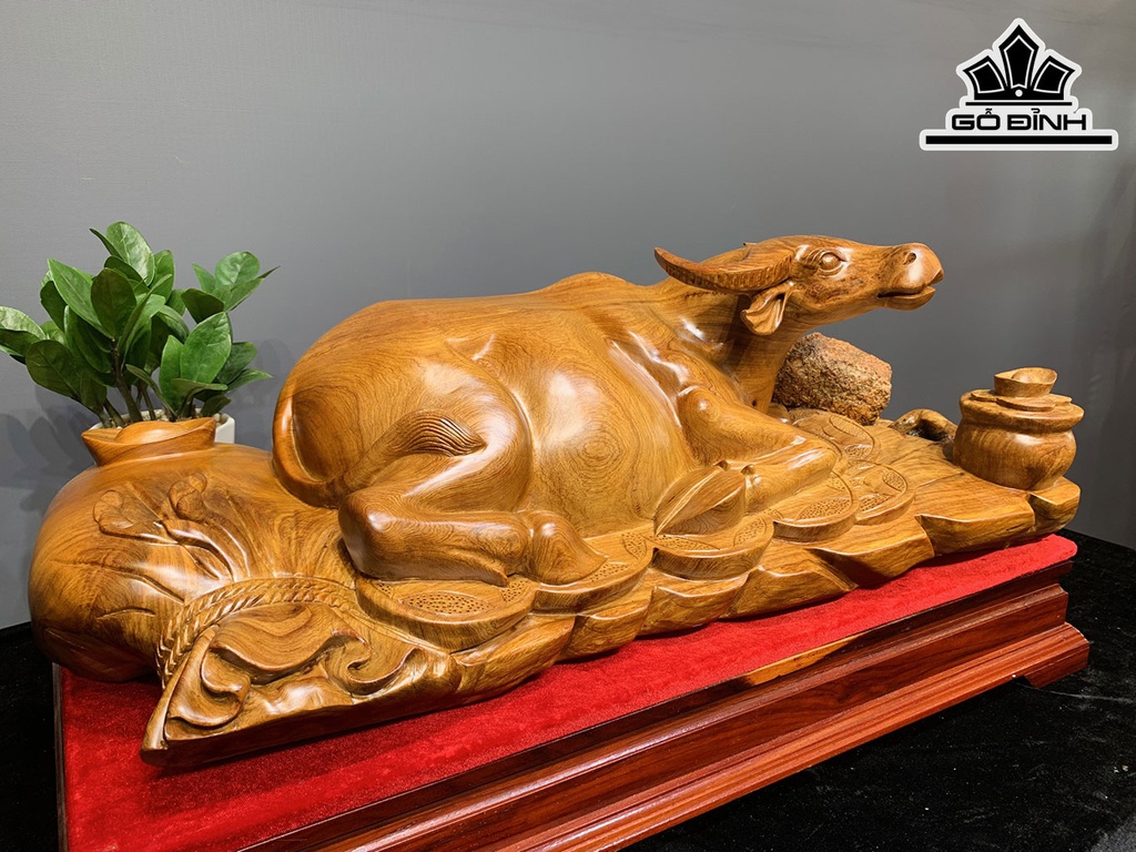 Tượng Trâu Gỗ Hương Cao 15 Ngang 72 Sâu 34 (cm)