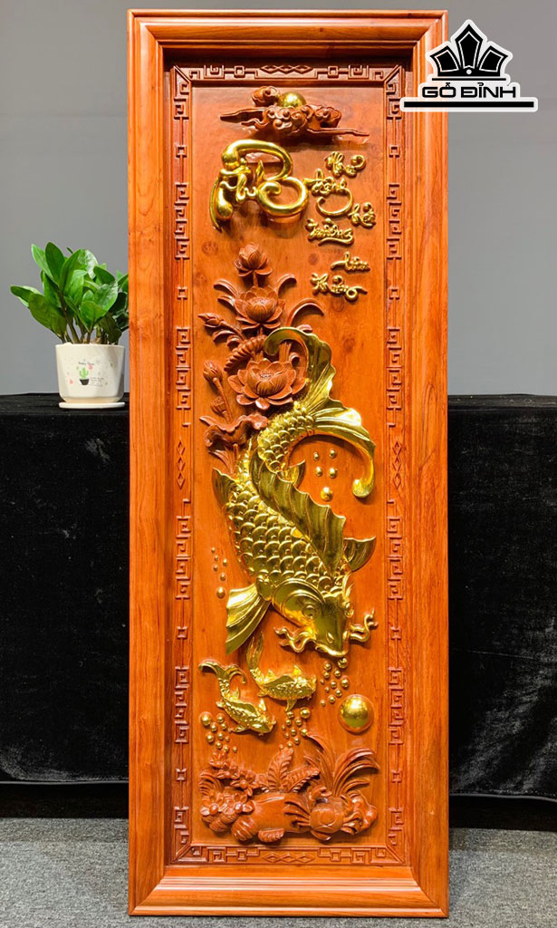 Tranh Lý Ngư Vọng Nguyệt Gỗ Hương Cao 127 Ngang 45 Sâu 5,5 (cm)