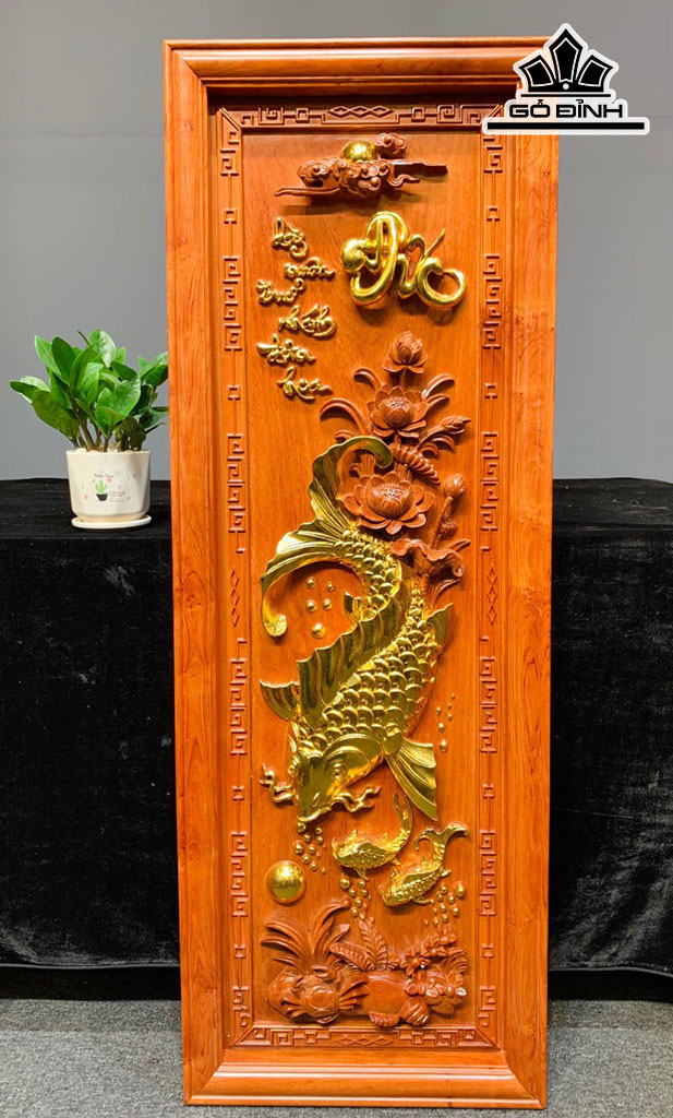Tranh Lý Ngư Vọng Nguyệt Gỗ Hương Cao 127 Ngang 45 Sâu 5,5 (cm)