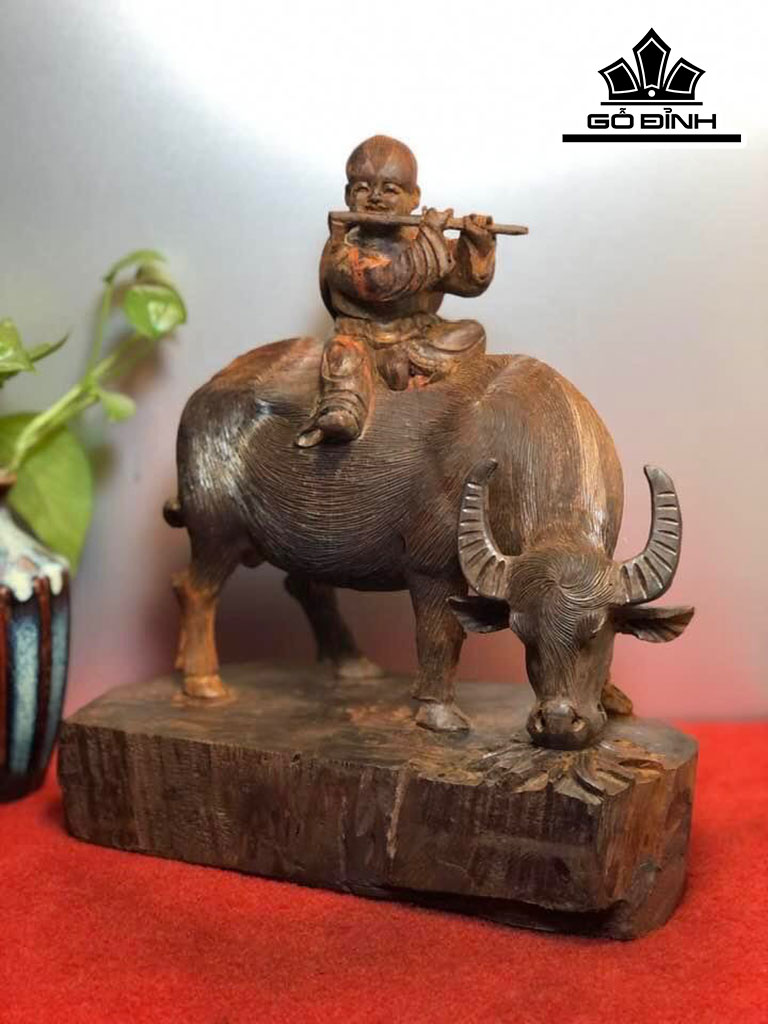 Tiểu Đồng Chăn Trâu Thổi Sáo Gỗ Trắc Cao 28 Ngang 25 Sâu 12 (cm)
