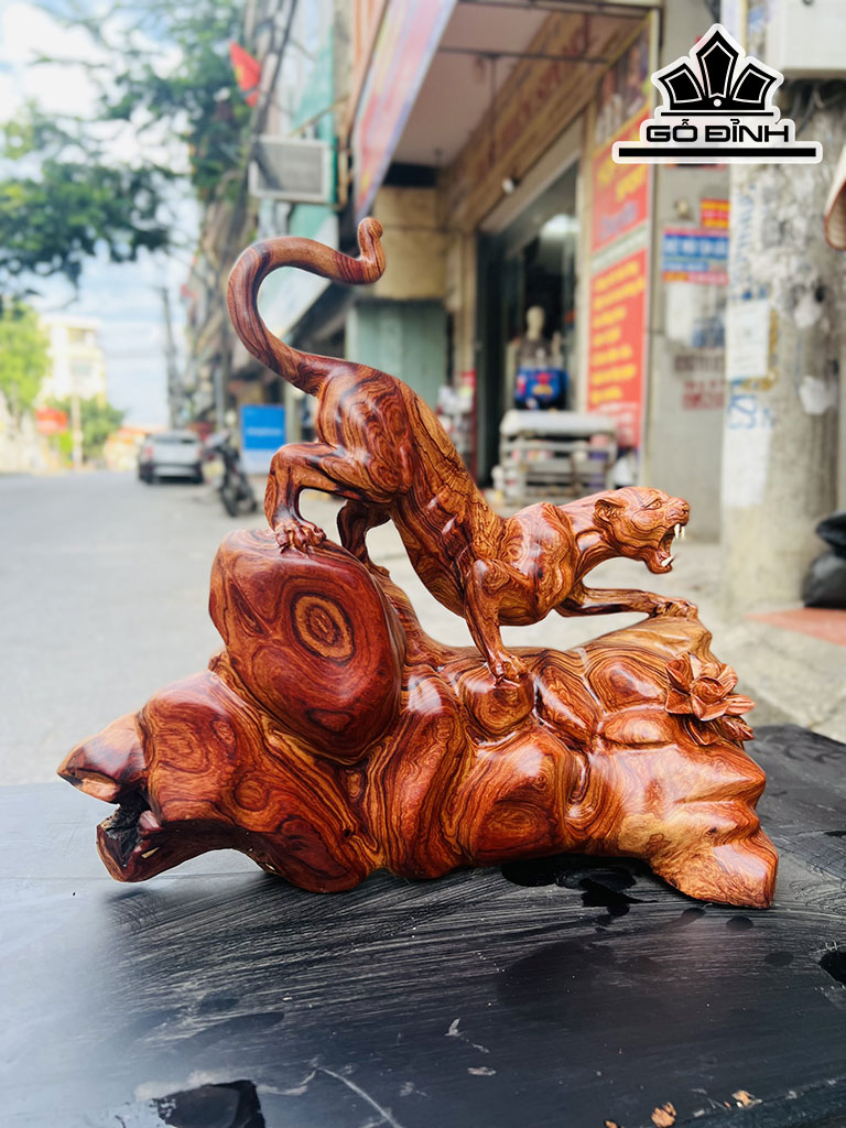 Tượng Báo Săn Mồi Gỗ Chun Sụn Cẩm Ngang 40 Cao 38 Sâu 16 (cm)