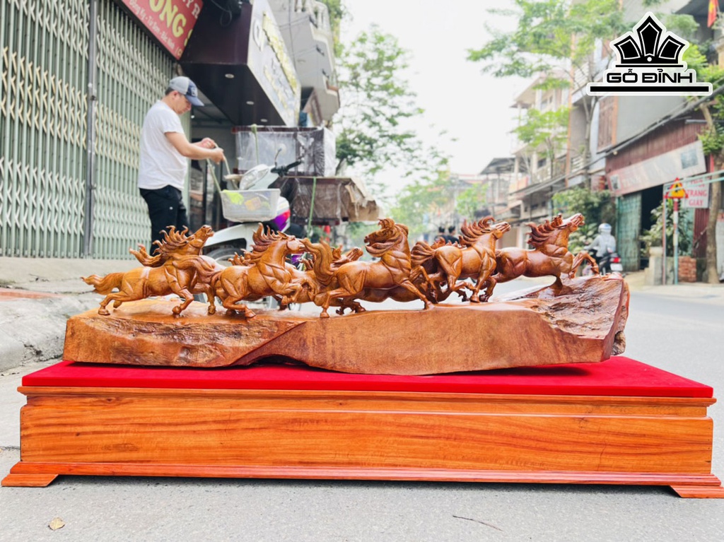 Tượng Bát Mã Gỗ Nu Hương Cao 60 Ngang 135 Sâu 28 (cm)