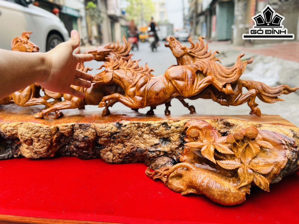 Tượng Bát Mã Gỗ Nu Hương Cao 60 Ngang 135 Sâu 28 (cm)