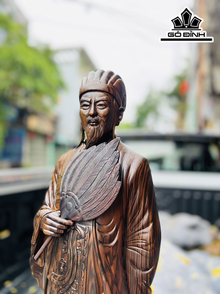 Tượng Gia Cát Lượng Gỗ Mun Hoa Cao 80 Ngang 25 Sâu 15 (cm)